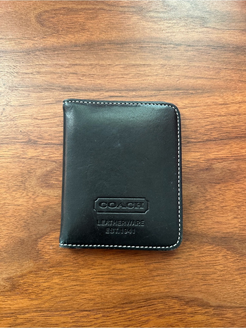 Vintage Coach Black Leather Fold Card Holder with Contrast Stitching